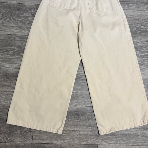 Wide-Leg Boho Women Cream Casual Pleated High Rise Pants Size M Front Pockets - Picture 7 of 11